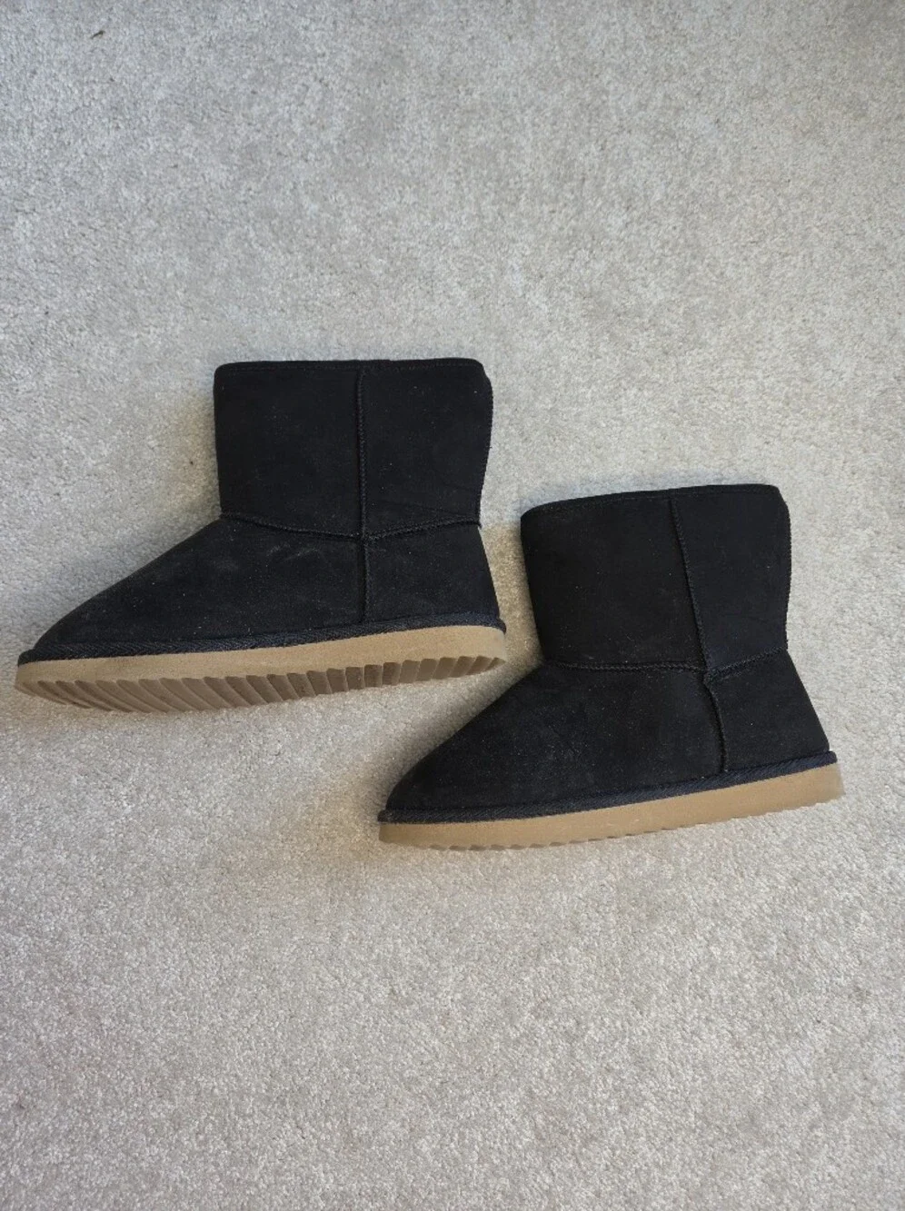 Black Suede Girls Fuzzy Ankle Boots